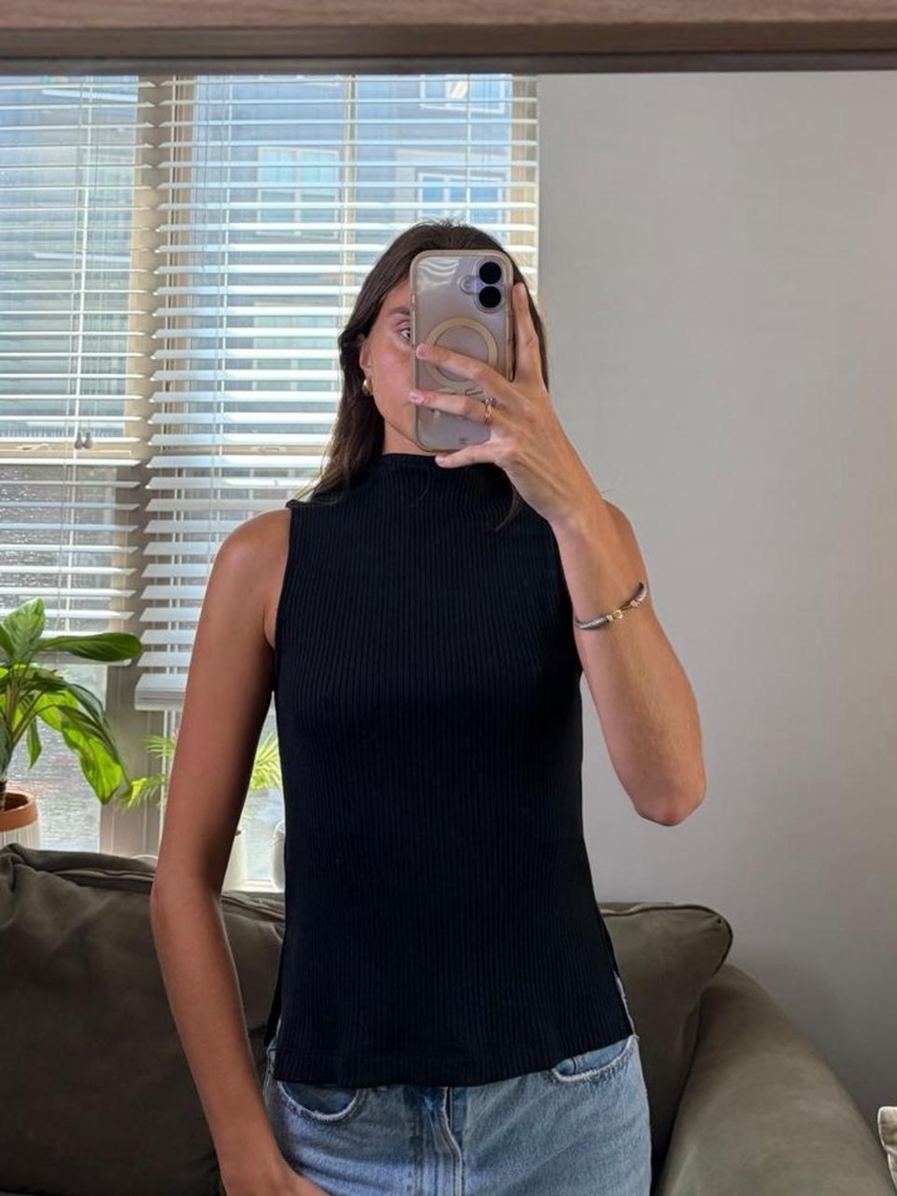 Madewell black ribbed mock neck top